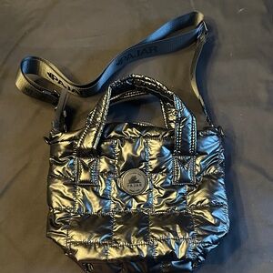 Pajar Shiny Black Quilted Crossbody Bag